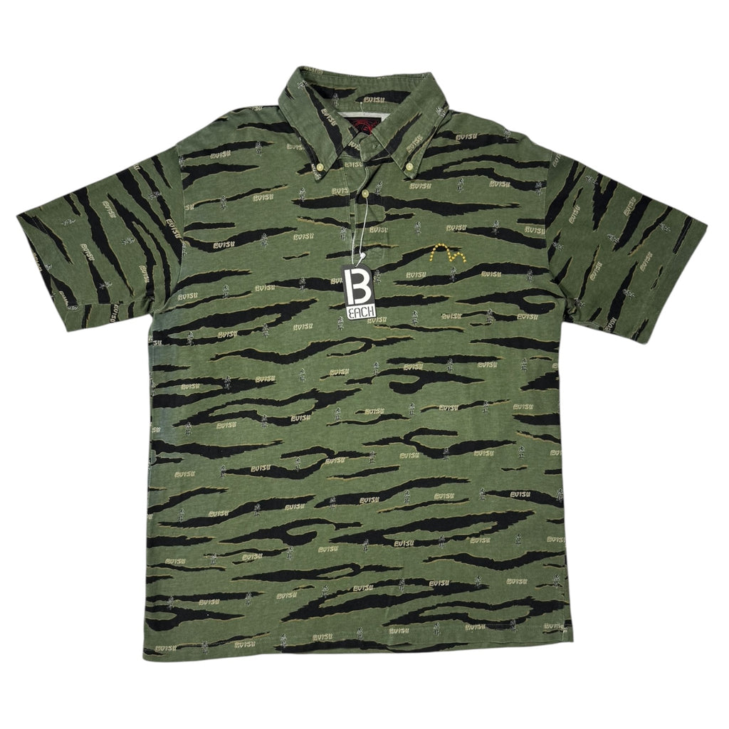 00s Evisu tiger camo green POLO