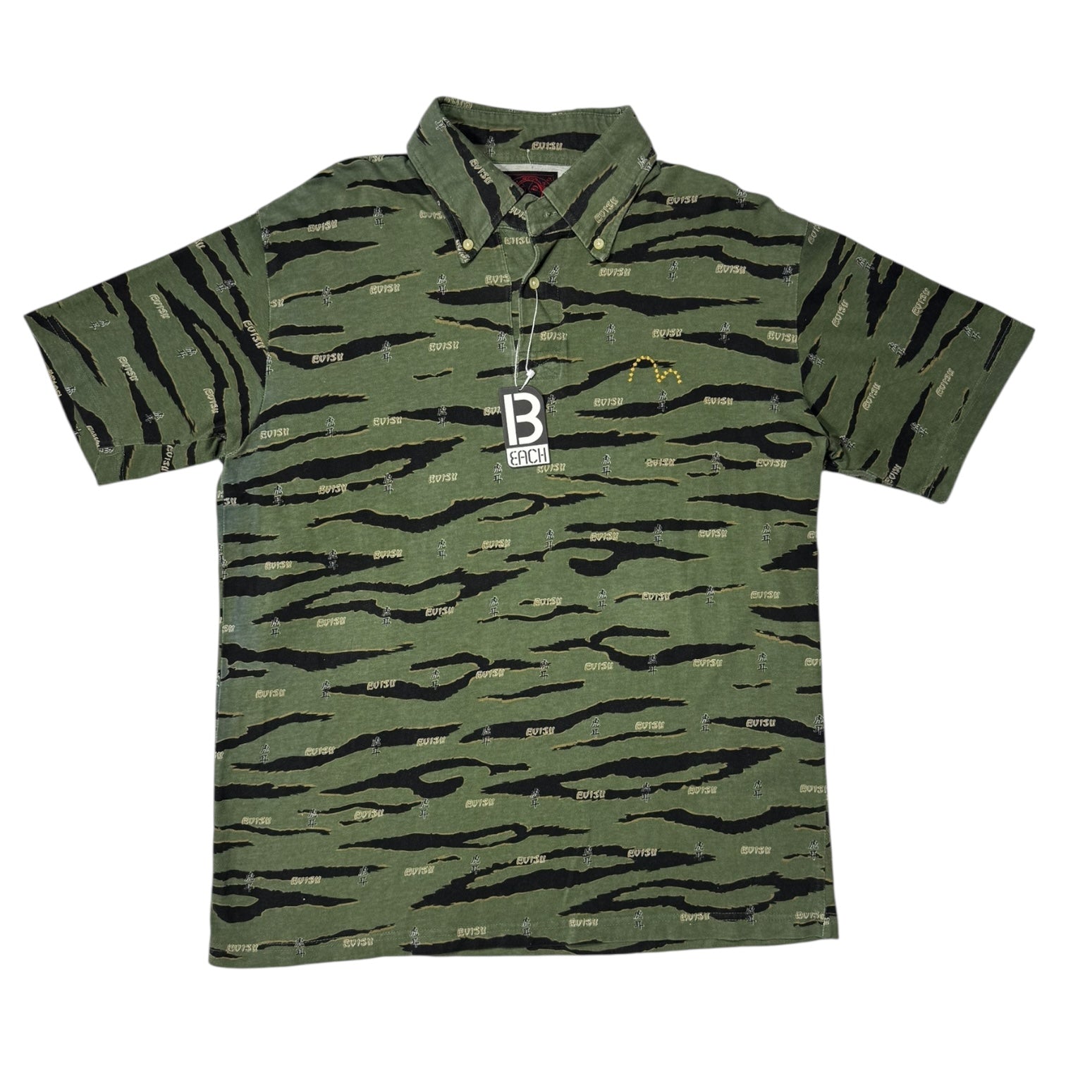 00s Evisu tiger camo green POLO