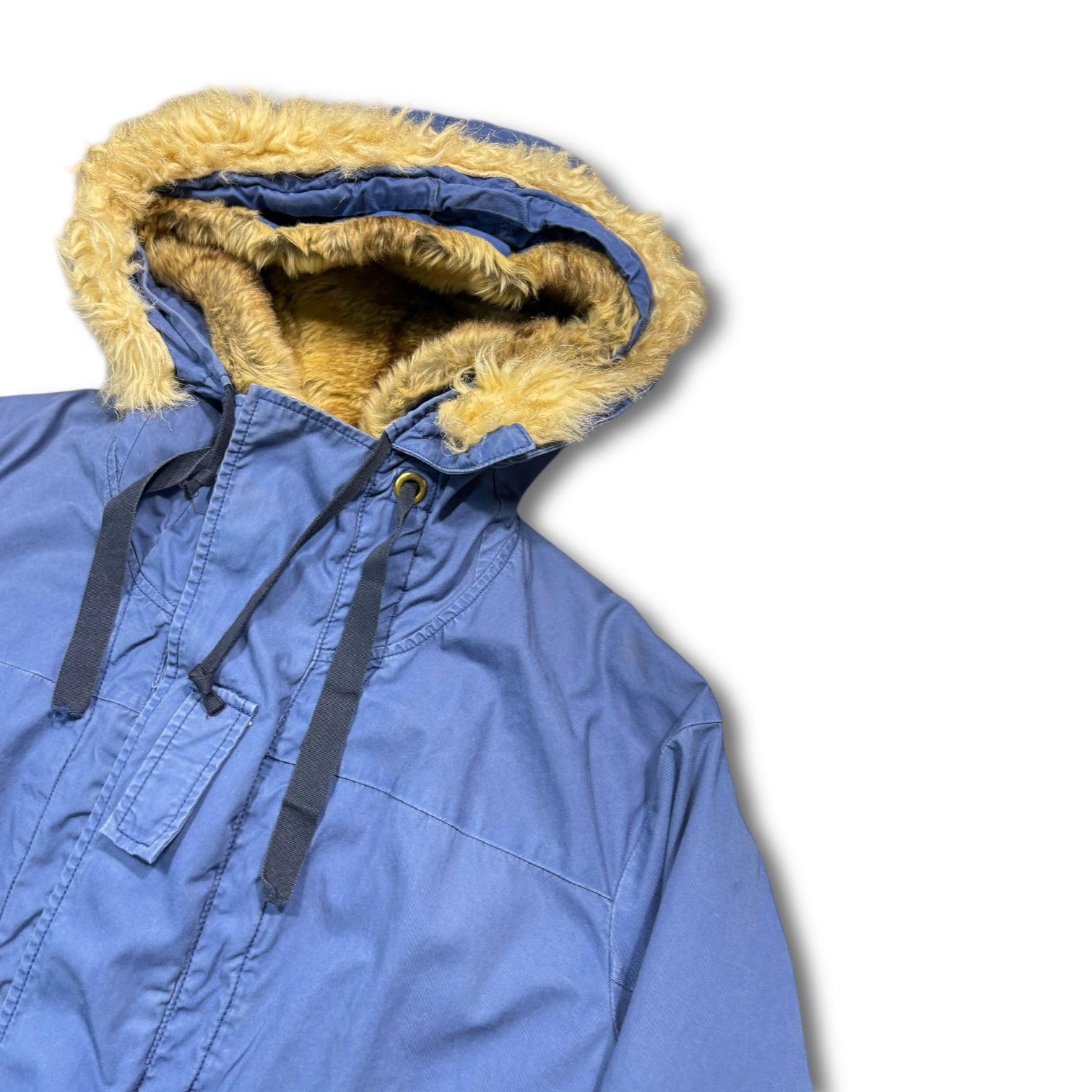 00s Fur Hooded Long Coat Blue