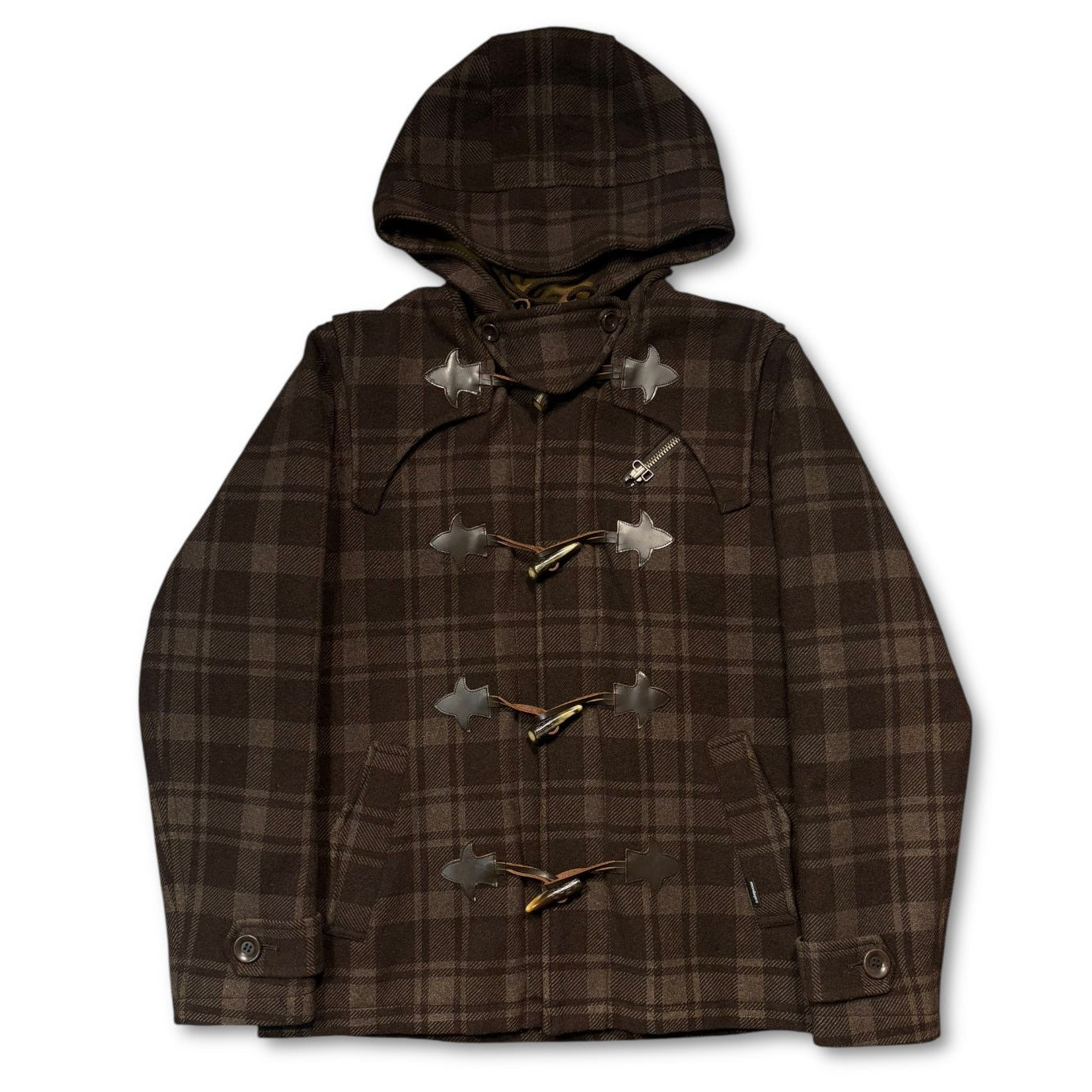 00s Montage Plaid Hooded duffle coat