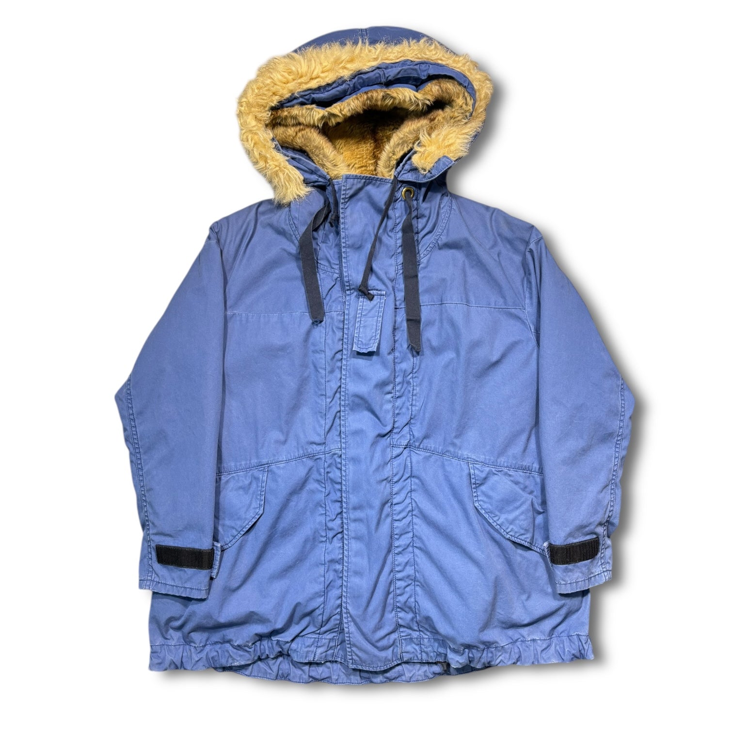 00s Fur Hooded Long Coat Blue