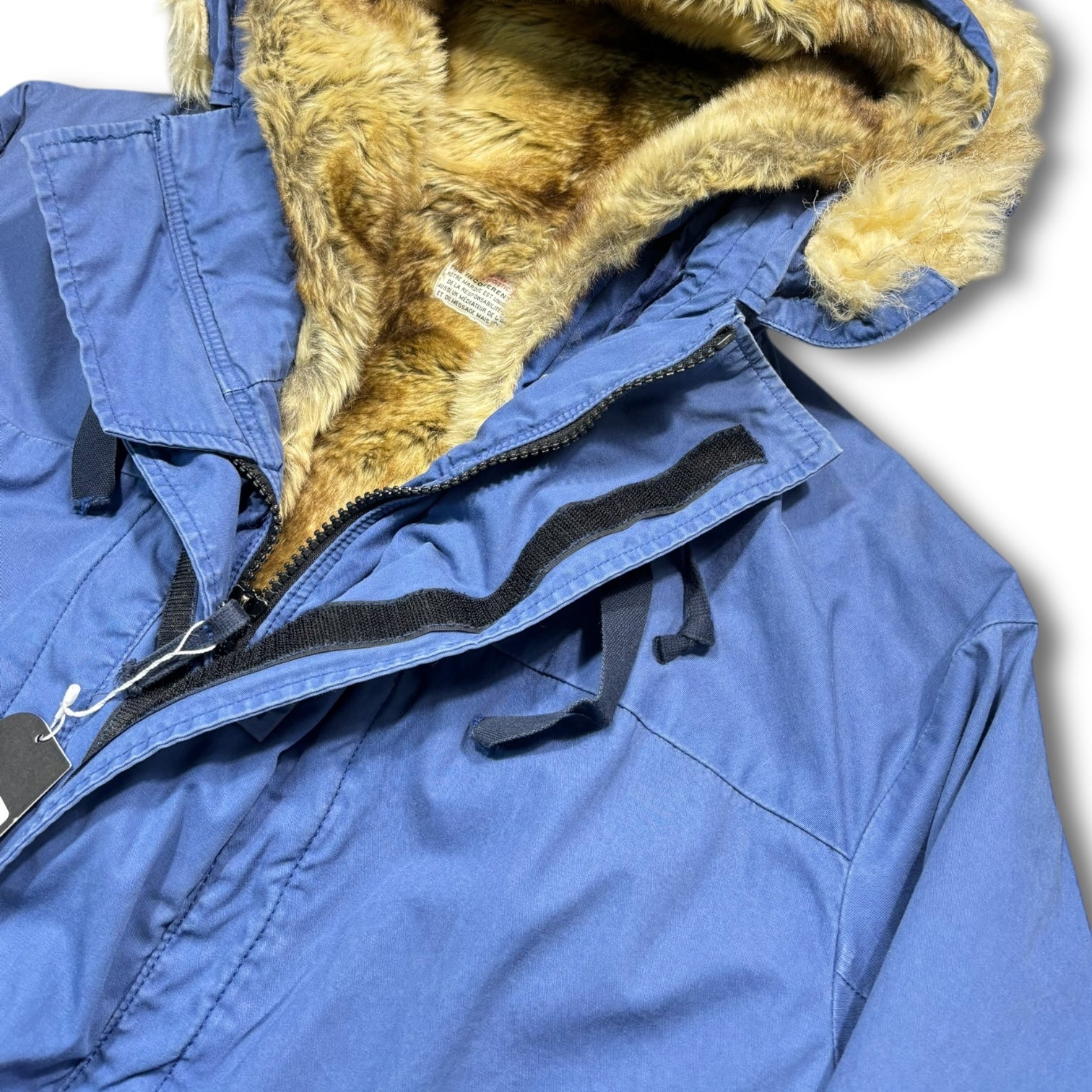 00s Fur Hooded Long Coat Blue