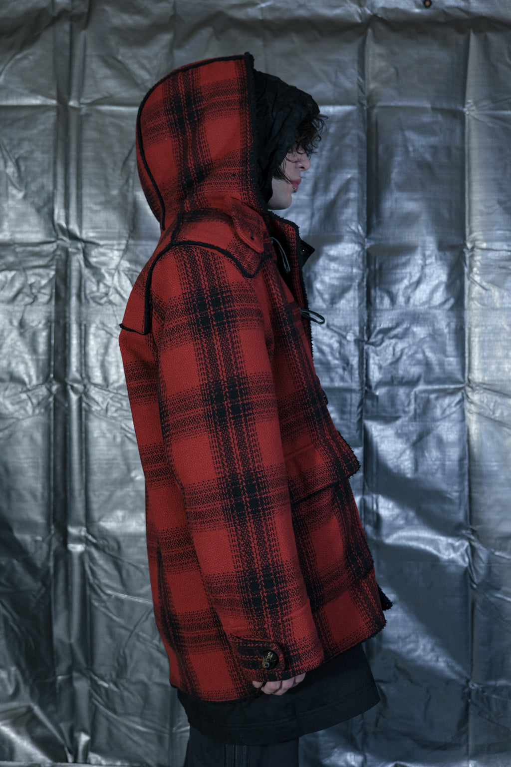 00s Complete Finess Hooded Plaid Coat