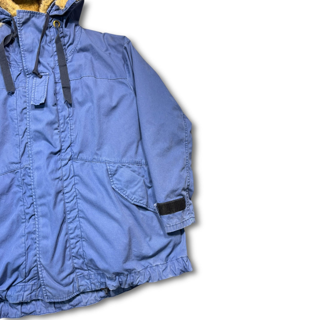 00s Fur Hooded Long Coat Blue