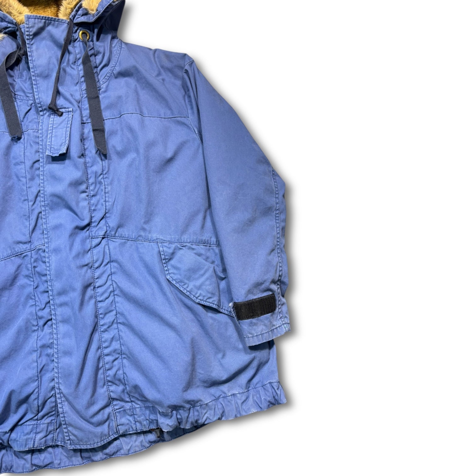 00s Fur Hooded Long Coat Blue