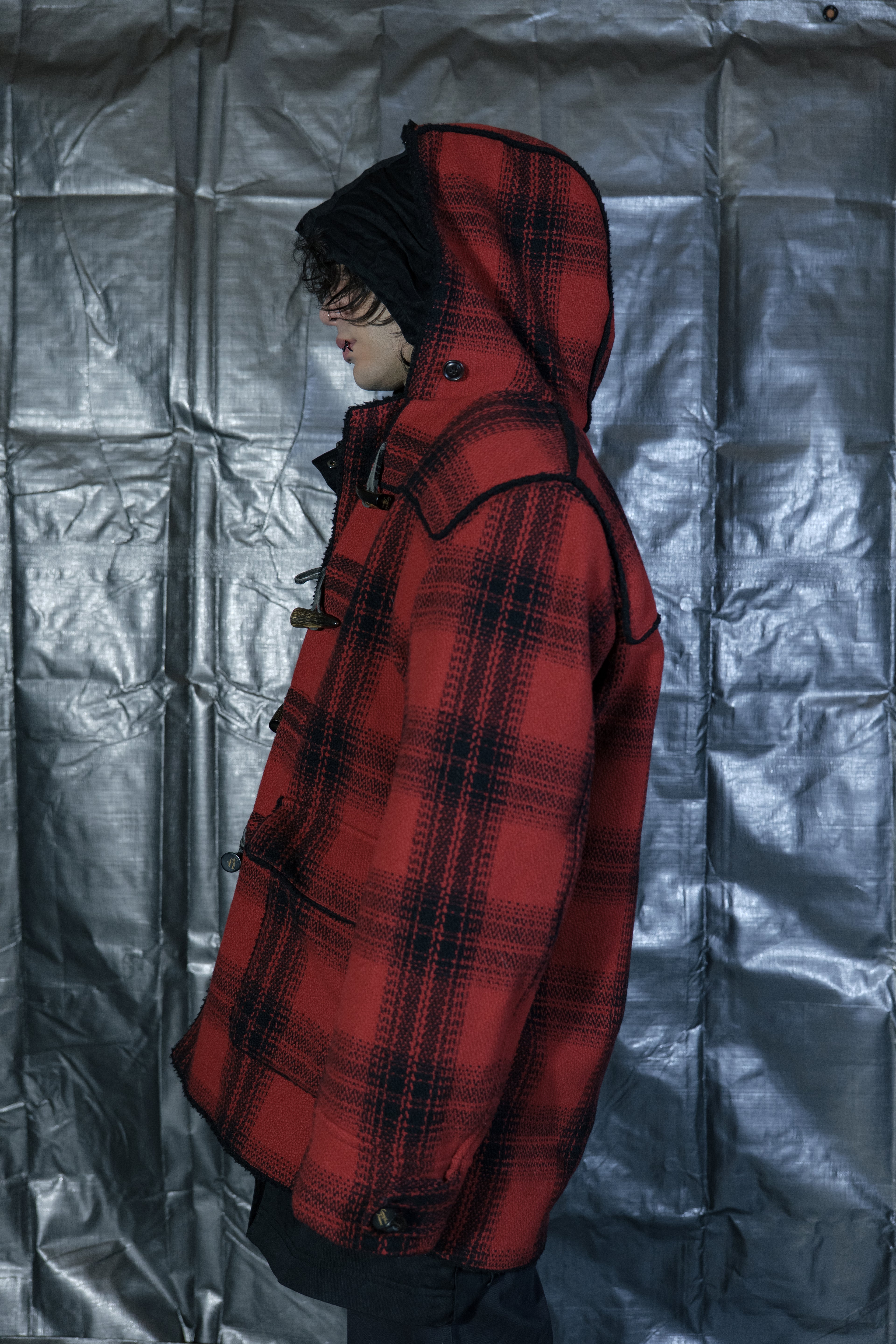 00s Complete Finess Hooded Plaid Coat
