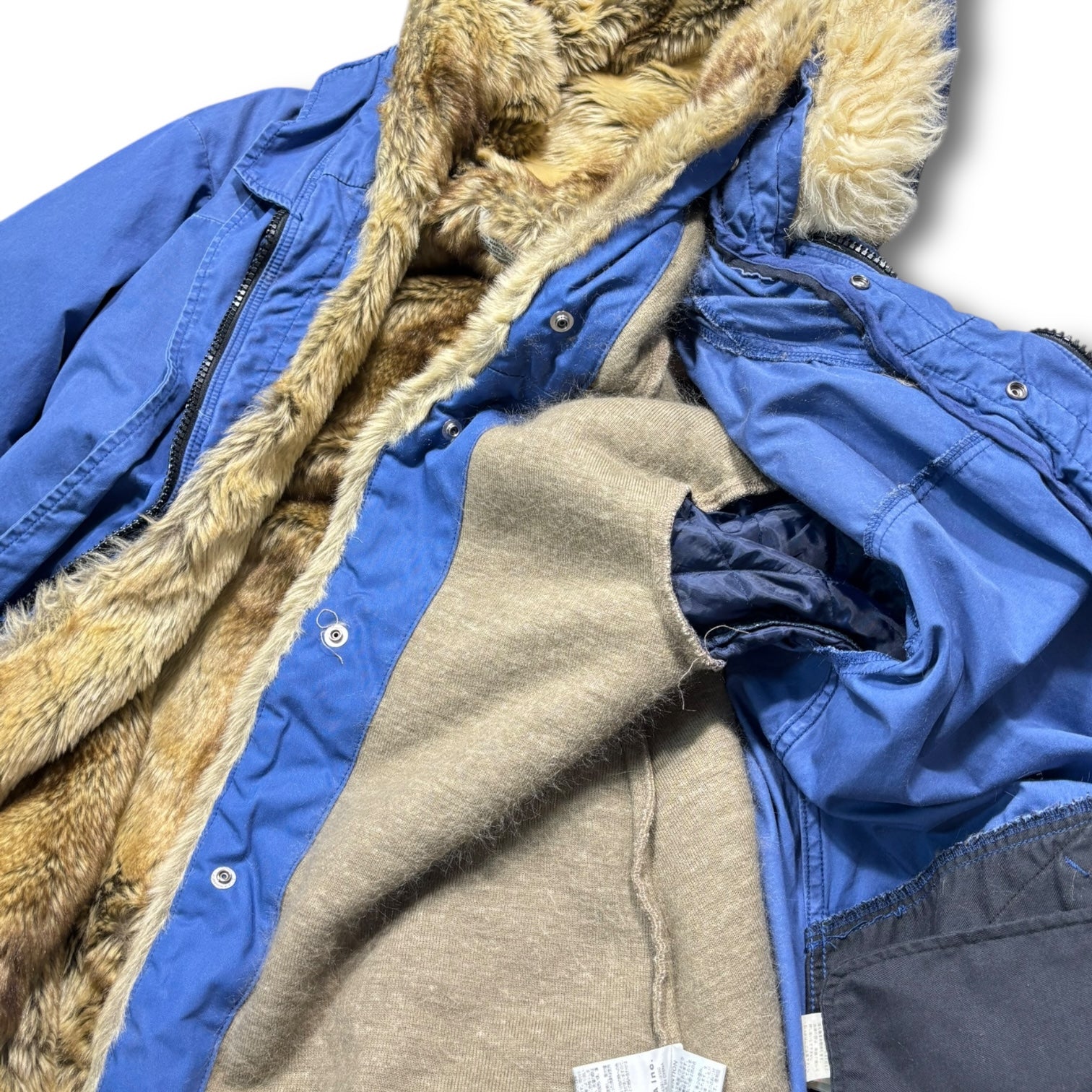 00s Fur Hooded Long Coat Blue