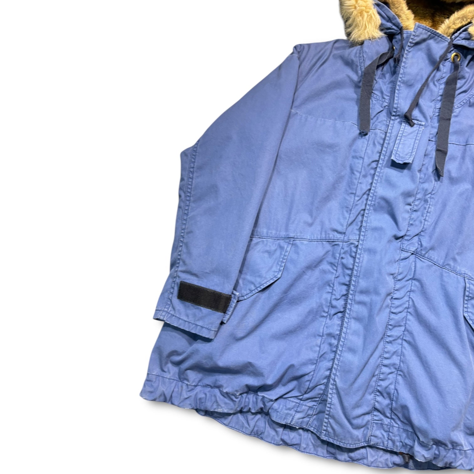 00s Fur Hooded Long Coat Blue