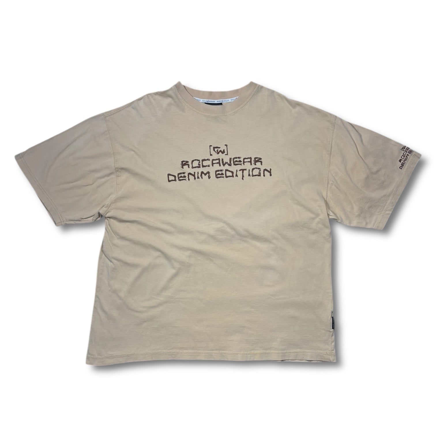 90s Rocawear Cut Out tee Beige Denim edition XL